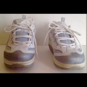 Skechers Shape-Ups Women White Silver walk Shoe 10